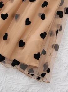 Sparklyn Tween Girl Heart Mesh Panel Ruffle Trim A-Line Dress - Multicolor - View 3