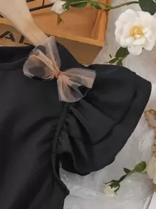 Sparklyn Tween Girl Heart Mesh Panel Ruffle Trim A-Line Dress - Multicolor - View 5