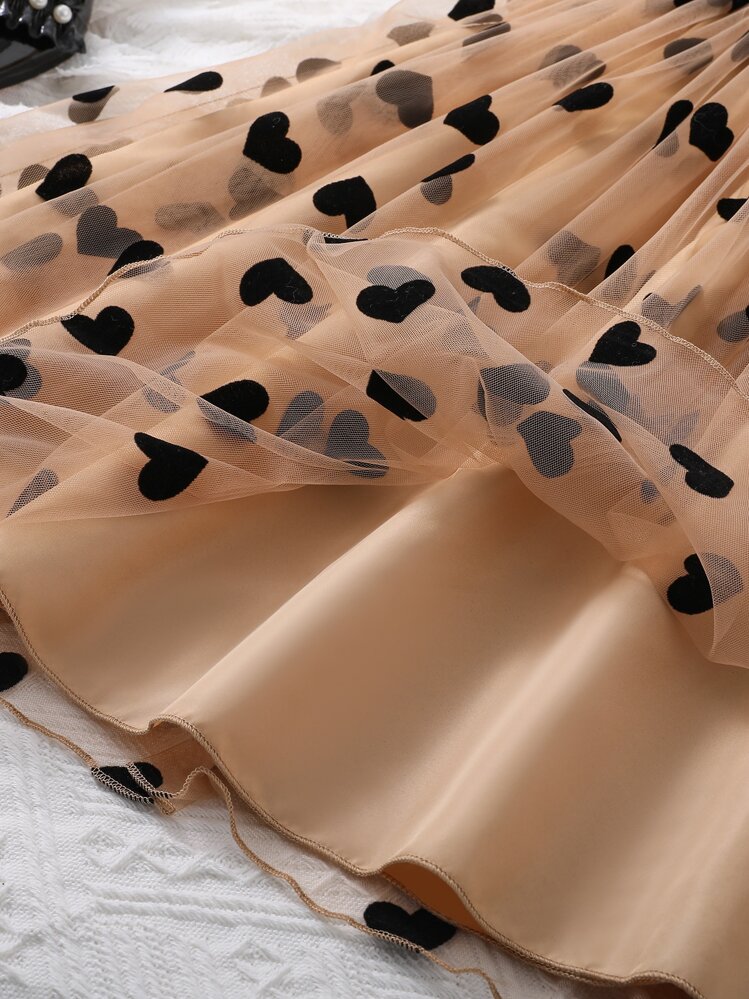 Sparklyn Tween Girl Heart Mesh Panel Ruffle Trim A-Line Dress - Multicolor - View 7