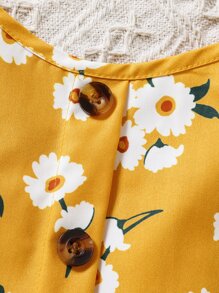 SHEIN 女孩印花前紐扣吊帶連衣裙 - 黃色 - 查看 5