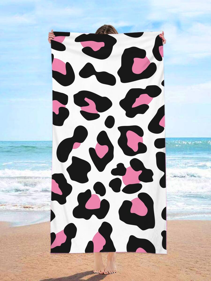1入組織物沙灘巾現代主義豹紋印花旅行沙灘巾 - 彩色 - 查看 1