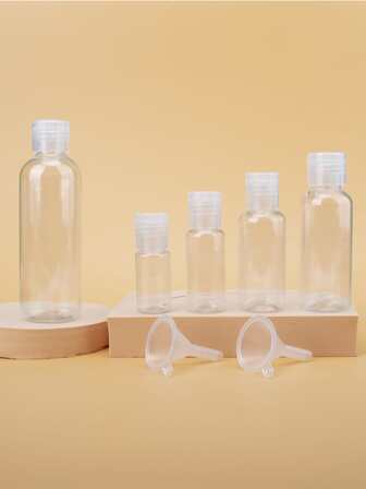 Set de embudo y botella dispensadora transparente de 7 piezas, contenedor dispensador transparente vacío para cosméticos de tamaño de viaje, contenedores de viaje recargables para cosméticos vacíos, botella de spray para el cabello de plástico, rociador para perfume, cuidado de la piel, loción de maquillaje