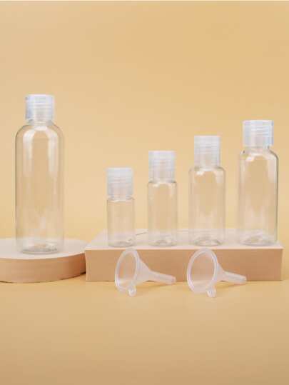 7pcs Clear Dispense Bottle & Funnel Set,Empty Transparent Dispenser Container for Travel Size Cosmetics,Empty Cosmetic Refillable Travel Containers Plastic Hair Spray Bottle Sprayer for Perfume Skincare Makeup Lotion