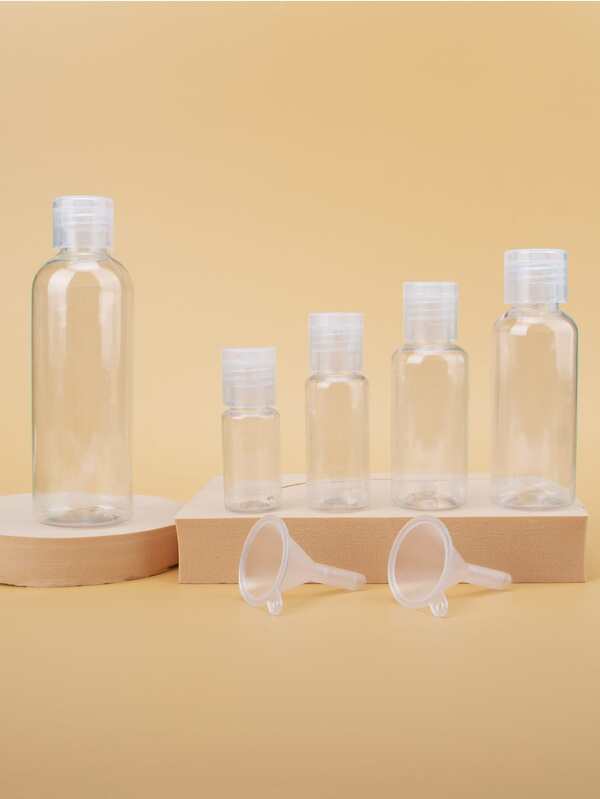7入組透明分配瓶和漏斗套裝，用於旅行裝化妝品空透明分配器容器，用於香水護膚化妝乳液空化妝品可再填充旅行容器塑料髮膠瓶噴霧器