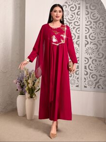 Divindia Gold Floral Draped Detail Dress - Multicolor - View 1