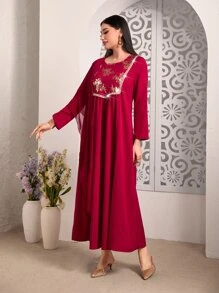 Divindia Gold Floral Draped Detail Dress - Multicolor - View 3