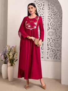 Divindia Gold Floral Draped Detail Dress - Multicolor - View 4