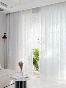 Polyester Sheer Panel Curtain, Cottagecore Leaf Embroidered Light Filtering Privacy Sheer Curtain For Living Room, Bedroom - White - View 5