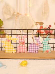 4 piezas de decoración colgante de pared de conejo de dibujos animados de Pascua, patrón de cuadros de madera de dibujos animados decoración colgante en forma de Animal para vacaciones