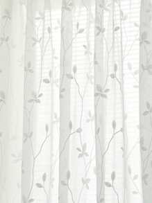 Polyester Sheer Panel Curtain, Cottagecore Leaf Embroidered Light Filtering Privacy Sheer Curtain For Living Room, Bedroom - White - View 6