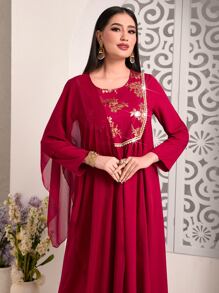 Divindia Gold Floral Draped Detail Dress - Multicolor - View 5