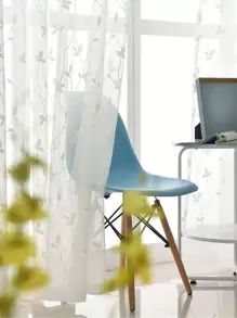 Polyester Sheer Panel Curtain, Cottagecore Leaf Embroidered Light Filtering Privacy Sheer Curtain For Living Room, Bedroom - White - View 1