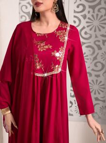 Divindia Gold Floral Draped Detail Dress - Multicolor - View 6