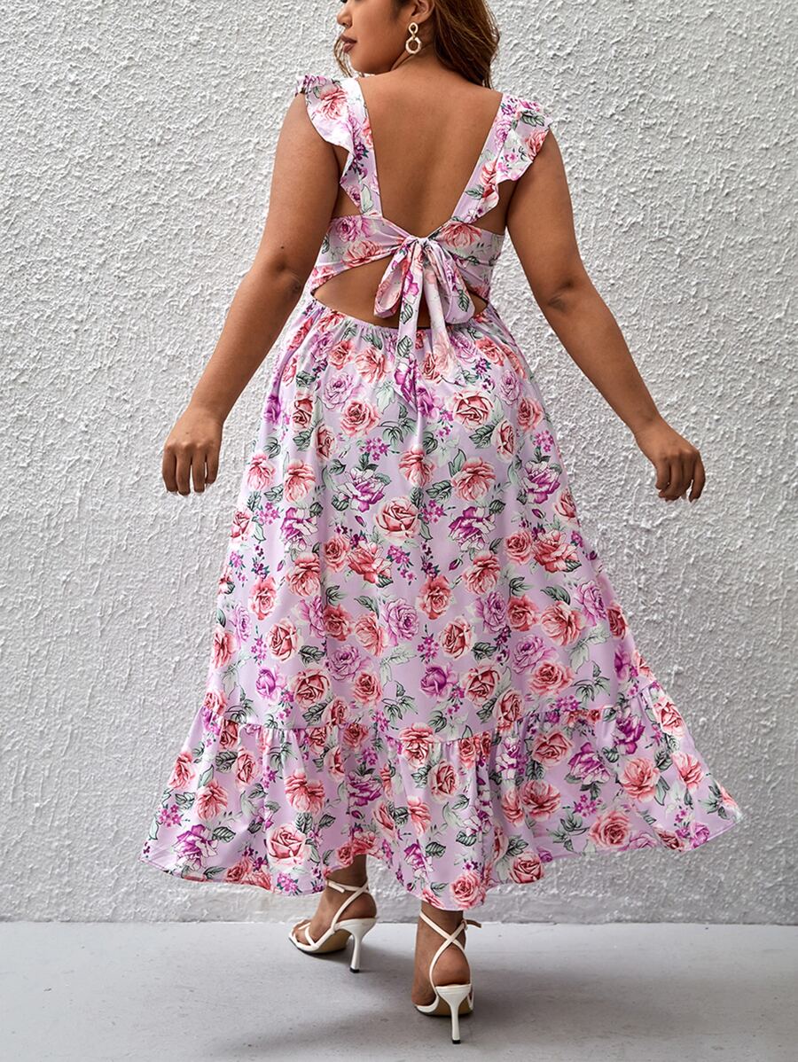 SHEIN VCAY Plus Allover Floral Print Ruffle Trim Dress - Multicolor - View 1