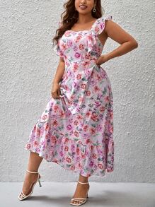 SHEIN VCAY Plus Allover Floral Print Ruffle Trim Dress - Multicolor - View 2