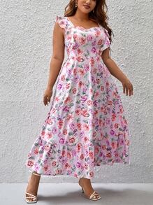 SHEIN VCAY Plus Allover Floral Print Ruffle Trim Dress - Multicolor - View 5