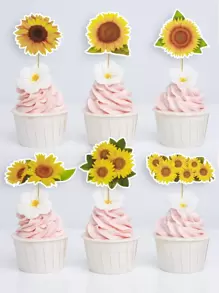12 cái/bộ Giấy Trang Trí Bánh Topper, Thiết Kế Hình Hoa Hướng Dương Trang Trí Trên Bánh Cho Bữa Tiệc - Nhiều màu - Xem 1