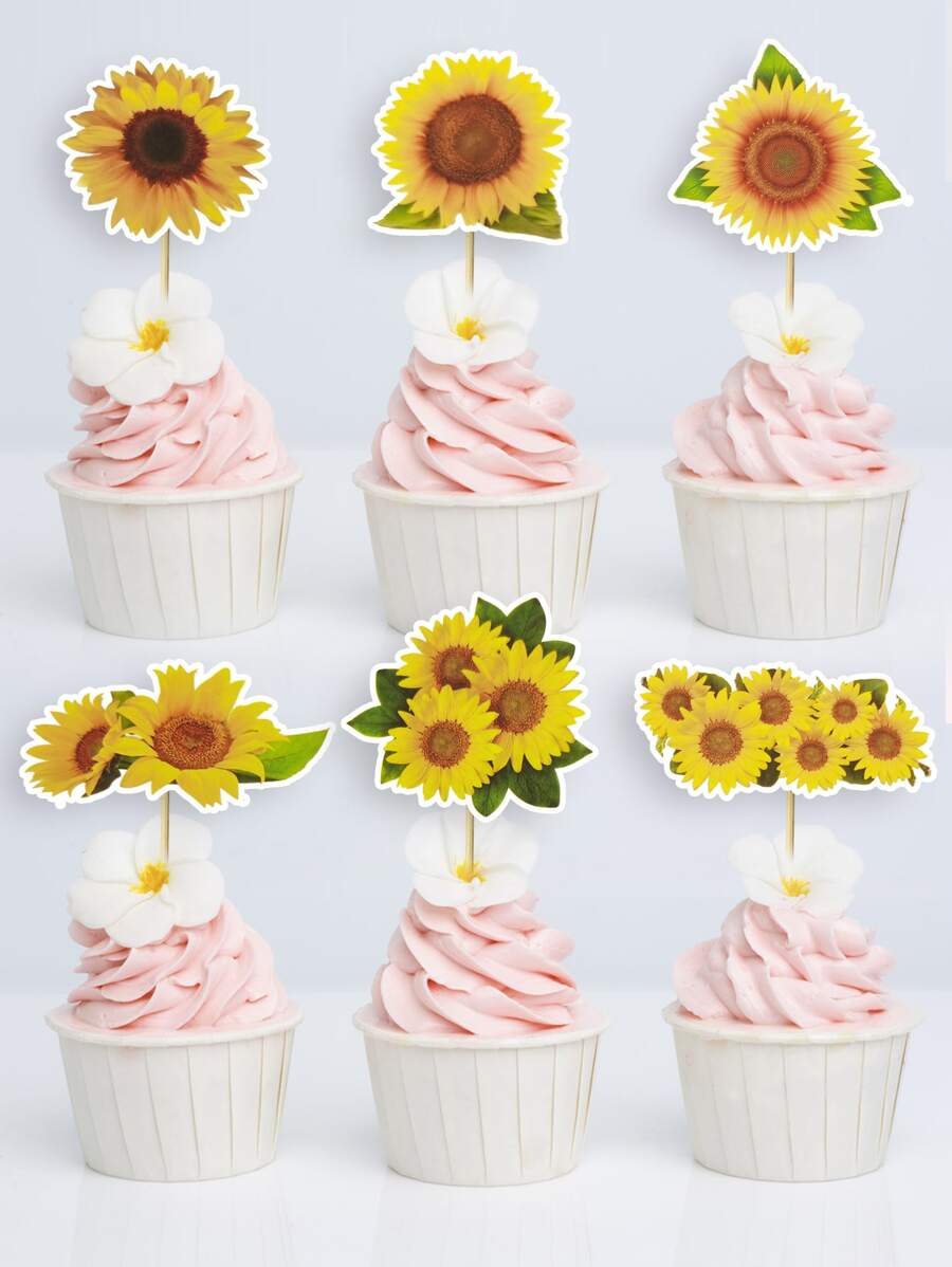 12 cái/bộ Giấy Trang Trí Bánh Topper, Thiết Kế Hình Hoa Hướng Dương Trang Trí Trên Bánh Cho Bữa Tiệc - Nhiều màu - Xem 1