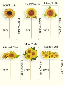 12 cái/bộ Giấy Trang Trí Bánh Topper, Thiết Kế Hình Hoa Hướng Dương Trang Trí Trên Bánh Cho Bữa Tiệc - Nhiều màu - Xem 2