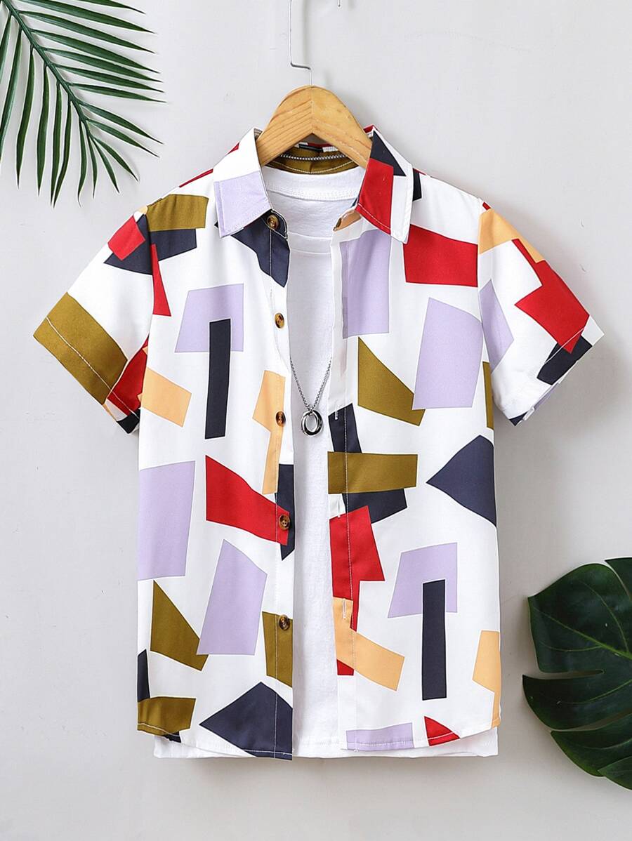 Boys Allover Geo Graphic Shirt - Multicolor - View 1