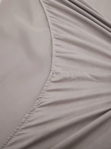 1pc Solid Color Fitted Sheet, Minimalist Fabric Waterproof Fitted Bottom Sheet For Bedroom - Blue - View 4