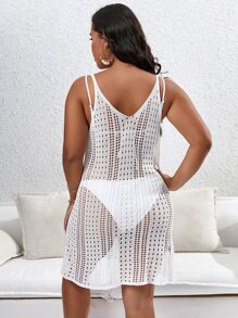 Plus Hollow Out Cover Up Dress Without Bikini - White - View 2
