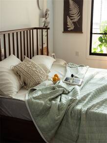 1pc Solid Color Quilt, Modern Fabric Quilt For Home - Multicolor - View 4