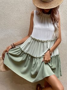 SHEIN VCAY Vestido smock de dos tonos ribete fruncido bajo con fruncido - Multicolor - Ver 4