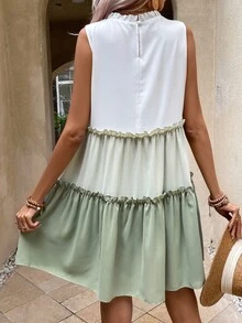 SHEIN VCAY Vestido smock de dos tonos ribete fruncido bajo con fruncido - Multicolor - Ver 2