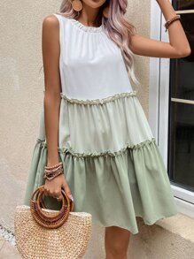 SHEIN VCAY Vestido smock de dos tonos ribete fruncido bajo con fruncido - Multicolor - Ver 1