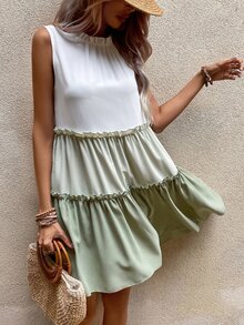 SHEIN VCAY Vestido smock de dos tonos ribete fruncido bajo con fruncido - Multicolor - Ver 5