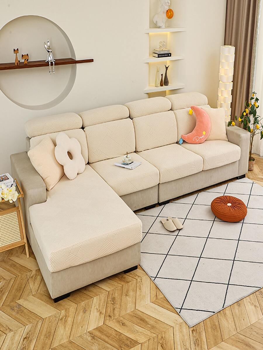 1pc Solid Color Sofa Cushion Cover Without Filler, Modern Polyester Sofa Cover Blanket For Home - Beige - View 1