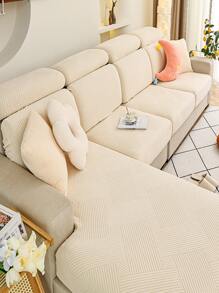 1pc Solid Color Sofa Cushion Cover Without Filler, Modern Polyester Sofa Cover Blanket For Home - Beige - View 3