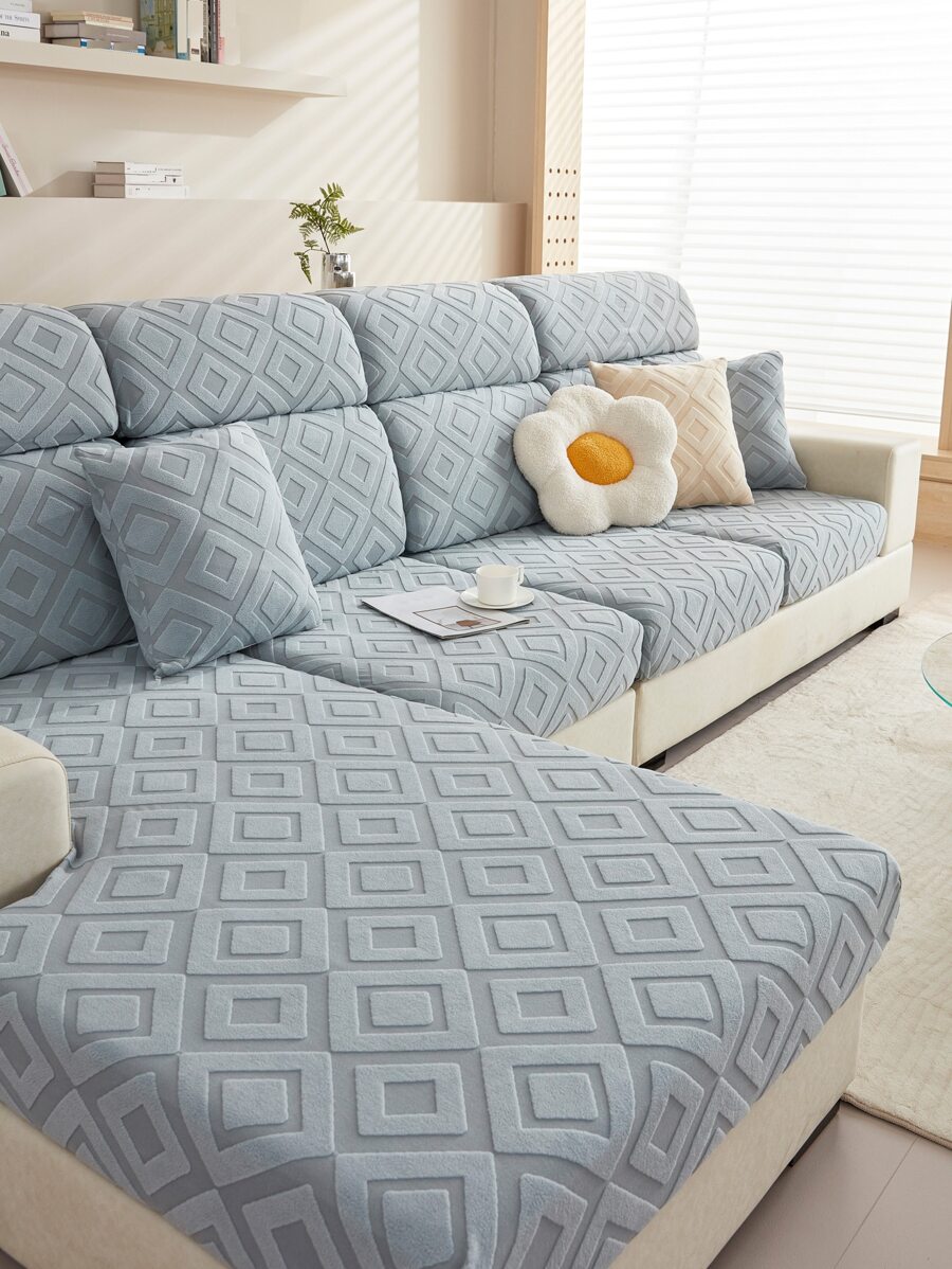 1入組幾何提花沙發座墊套現代滌綸彈力沙發靠墊套適合家用 - 淺灰色 - 查看 1