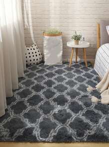 1 pieza Alfombra de piso con patrón geométrico moderno de tela con diseño de fleco para - Gris Oscuro - Ver 1