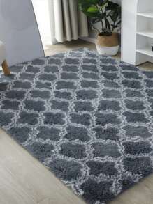 1 pieza Alfombra de piso con patrón geométrico moderno de tela con diseño de fleco para - Gris Oscuro - Ver 3