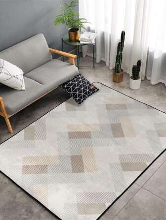 1pc Polyester Rug, Modern Geometric Pattern Anti-slip Bedroom Rug For Living Room