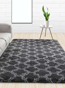 1 pieza Alfombra de piso con patrón geométrico moderno de tela con diseño de fleco para - Gris Oscuro - Ver 4