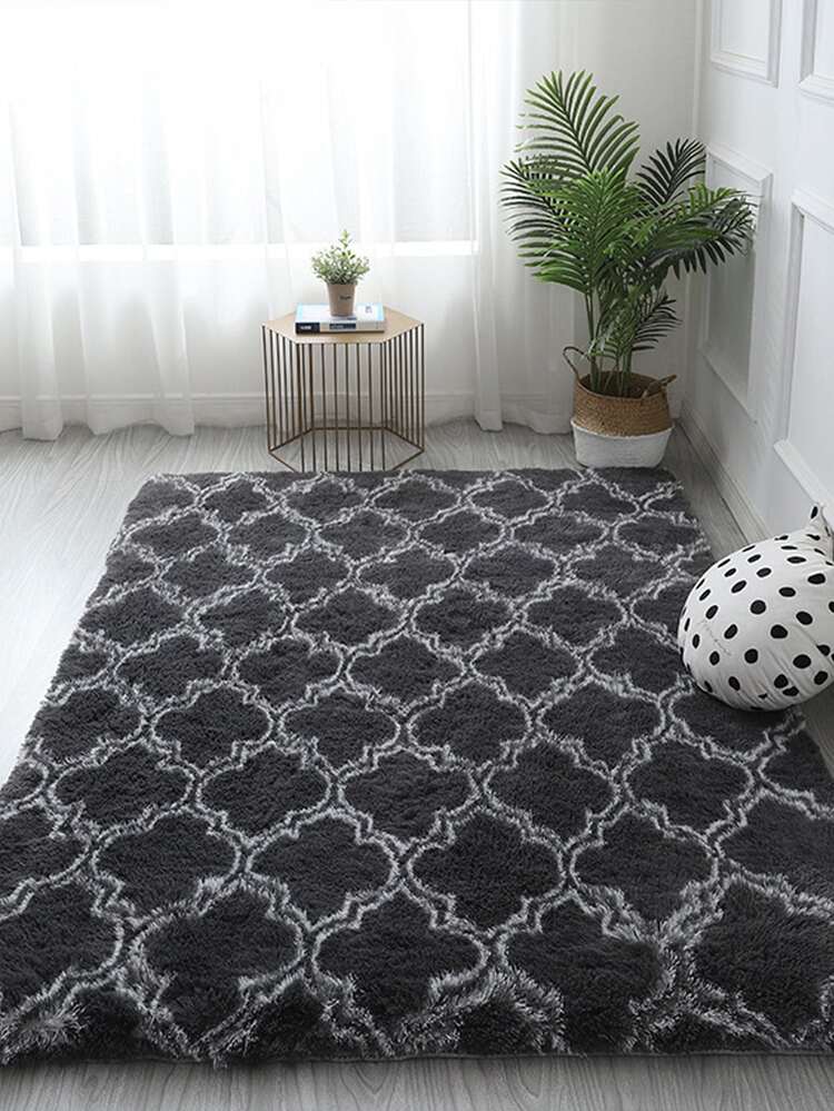1pc Geometric Pattern Rug, Modern Fabric Tassel Decor Floor Mat For Home, All Season - Dark Grey - View 5