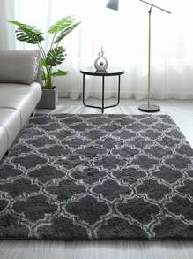 1 pieza Alfombra de piso con patrón geométrico moderno de tela con diseño de fleco para - Gris Oscuro - Ver 6