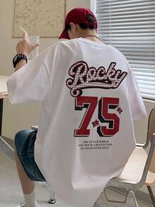 Aesthetic Post--Loose Fit Men's Slogan Printed Drop Shoulder T-Shirt - White - View 1