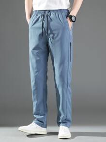 Manfinity Homme Men Drawstring Waist Slant Pocket Pants - Dusty Blue - View 1