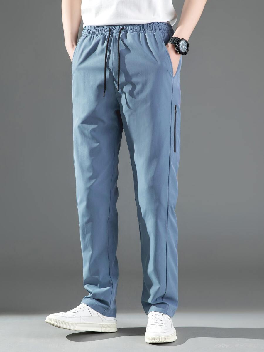 Manfinity Homme Men Drawstring Waist Slant Pocket Pants - Dusty Blue - View 1