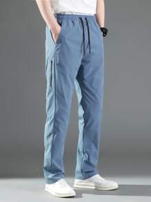 Manfinity Homme Men Drawstring Waist Slant Pocket Pants - Dusty Blue - View 3