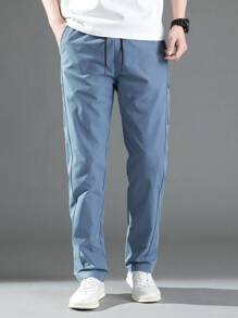 Manfinity Homme Men Drawstring Waist Slant Pocket Pants - Dusty Blue - View 4