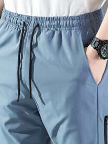 Manfinity Homme Men Drawstring Waist Slant Pocket Pants - Dusty Blue - View 8
