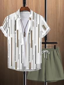 Manfinity RSRT 男士幾何印花襯衫和腰部抽繩短褲不帶T恤 - 彩色 - 查看 1