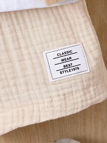 SHEIN Baby Boy Letter Patched Detail Pocket Front Shirt & Shorts Without Tee - Apricot - View 6