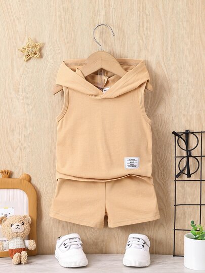 Baby Boy Patch Detail Hooded Tank Top & Shorts