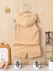 男嬰補丁細節連帽背心上衣和短褲